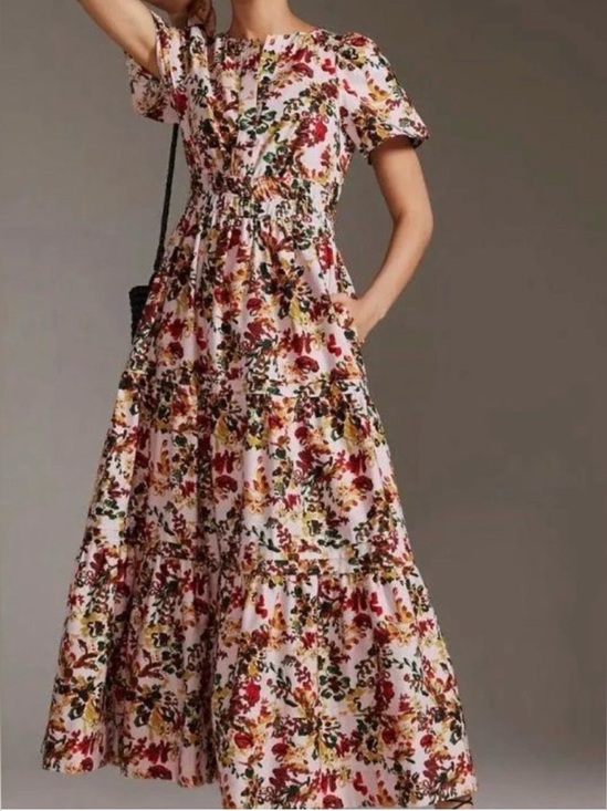 Maeve Dresses & Skirts - Anthropologie Maeve Somerset Tiered Maxi Dress pink floral Sm Cottage Romantic